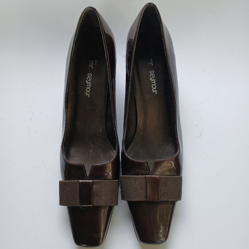 1960s Vtg Brown Patent Leather Square Toe MCM Sz 8.5 Mr. Seymour Stuart Weitzman